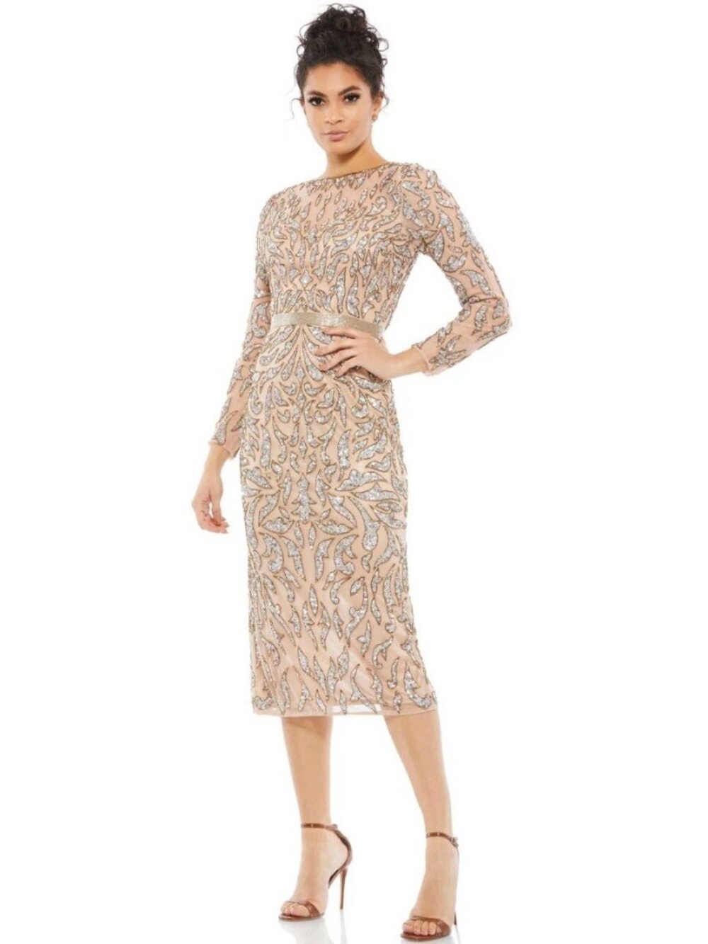 Mac Duggal Gown Dress Size 16 Beaded Sequined Illusion Sheath Dress 5521 $498